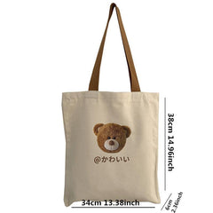 Bear Print Tote Bag Literary Canvas Shoulder Bag