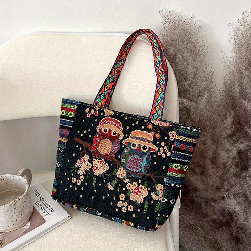 Vintage Embroidered Tote Bag Ethnic Style Shoulder Handbag Halloween