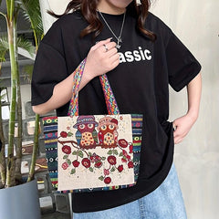 Vintage Embroidered Tote Bag Ethnic Style Shoulder Handbag Halloween