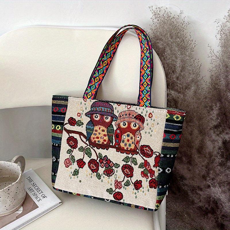 Vintage Embroidered Tote Bag Ethnic Style Shoulder Handbag Halloween