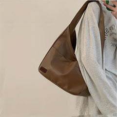 Large Capacity Shoulder Bag PU Leather Handbag Solid Zipper Tote Bag