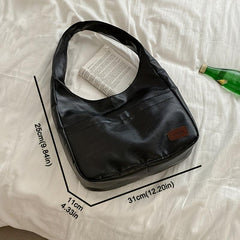 Large Capacity Shoulder Bag PU Leather Handbag Solid Zipper Tote Bag