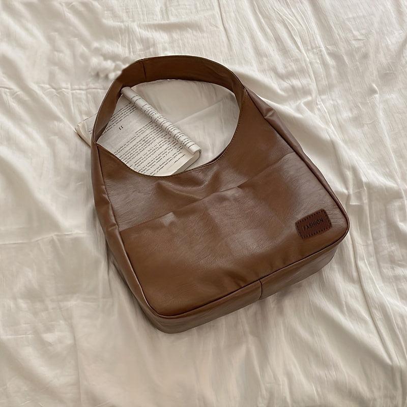 Large Capacity Shoulder Bag PU Leather Handbag Solid Zipper Tote Bag