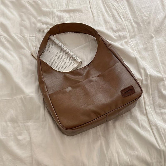 Large Capacity Shoulder Bag PU Leather Handbag Solid Zipper Tote Bag