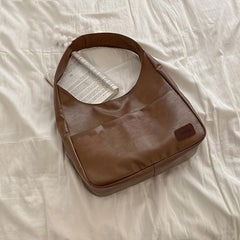 Large Capacity Shoulder Bag PU Leather Handbag Solid Zipper Tote Bag