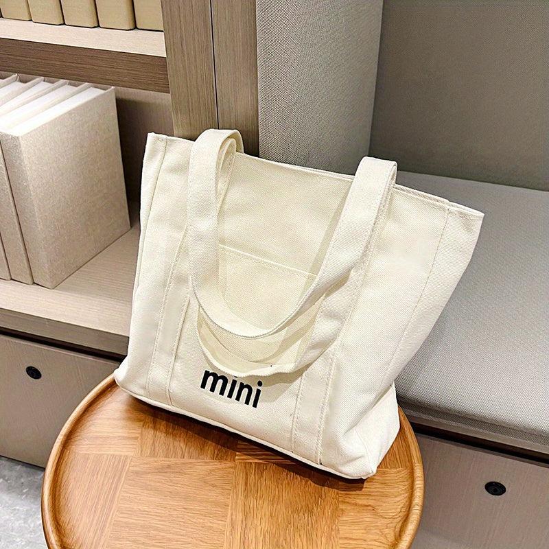 Letter Print Canvas Shoulder Bag Large Capacity Stylish Underarm Bag