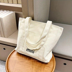 Letter Print Canvas Shoulder Bag Large Capacity Stylish Underarm Bag