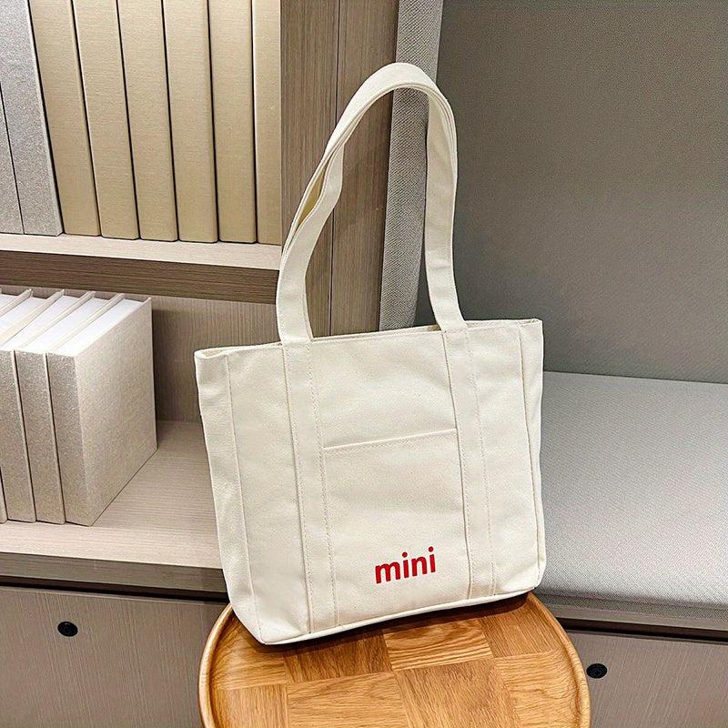 Letter Print Canvas Shoulder Bag Large Capacity Stylish Underarm Bag