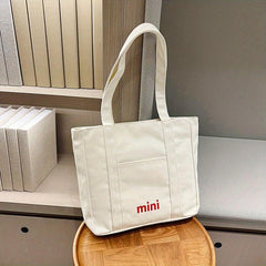 Letter Print Canvas Shoulder Bag Large Capacity Stylish Underarm Bag