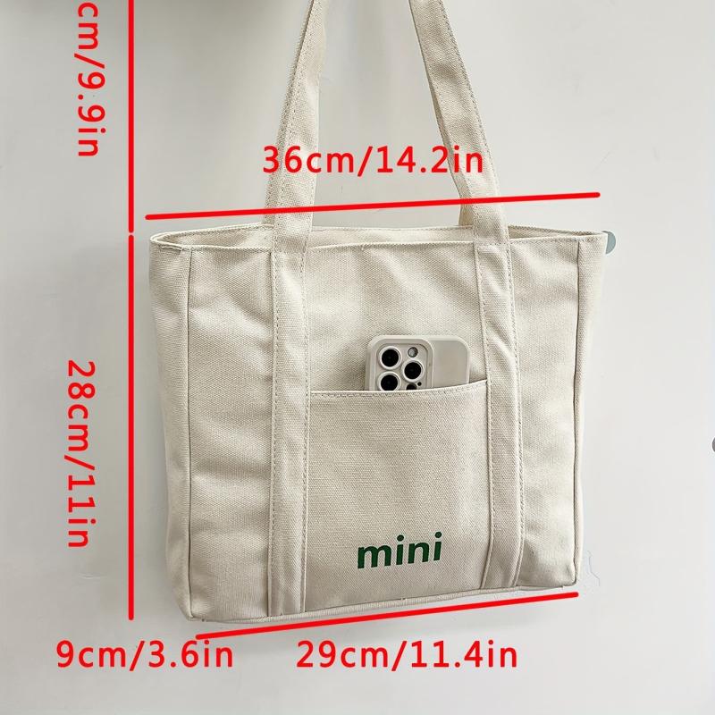 Letter Print Canvas Shoulder Bag Large Capacity Stylish Underarm Bag
