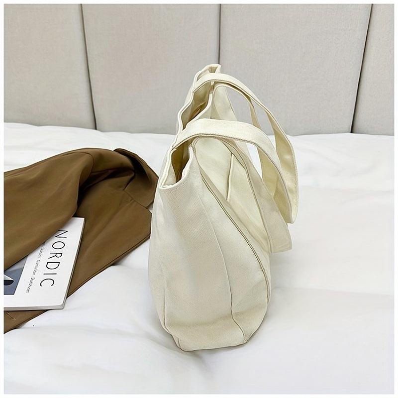 Letter Print Canvas Shoulder Bag Large Capacity Stylish Underarm Bag