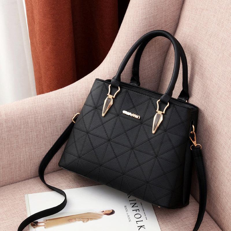 Large Capacity Zipper Shoulder Bag Solid PU Leather Tote Bag