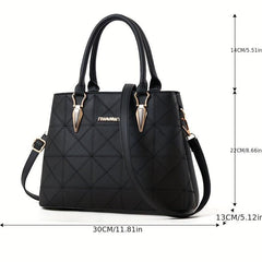 Large Capacity Zipper Shoulder Bag Solid PU Leather Tote Bag