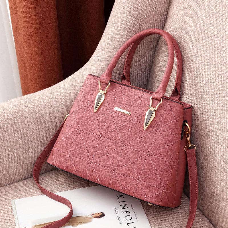 Large Capacity Zipper Shoulder Bag Solid PU Leather Tote Bag