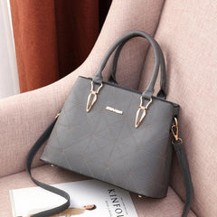 Large Capacity Zipper Shoulder Bag Solid PU Leather Tote Bag