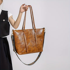 Vintage Pattern Wide Strap Retro Large Handbag