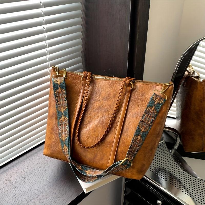 Vintage Pattern Wide Strap Retro Large Handbag