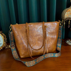 Vintage Pattern Wide Strap Retro Large Handbag