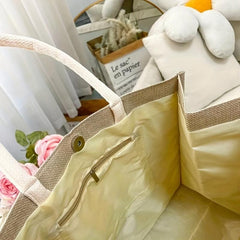 Large Capacity Canvas Satchel Tote Bag With Wristlet