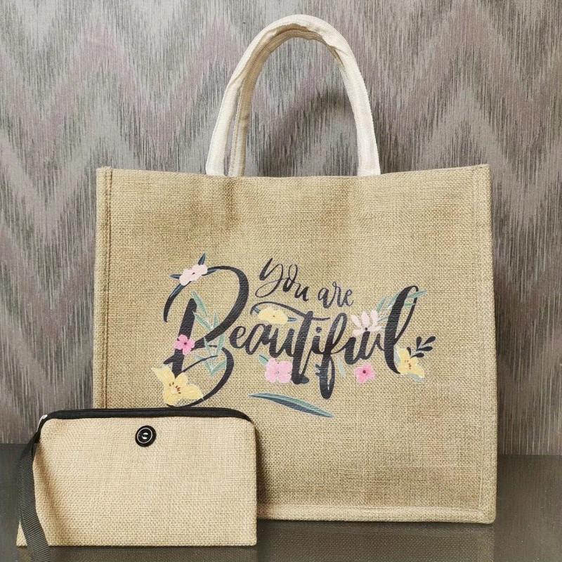 Large Capacity Canvas Satchel Tote Bag With Wristlet