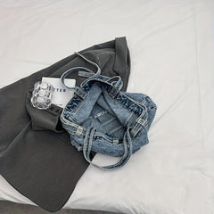 Denim Tote Bag Large Capacity Handbag Double Handle Shopping Shoulder Bag