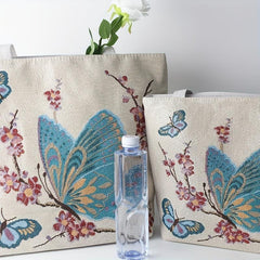 Vintage Butterfly Pattern Tote Bag Double Sided Shoulder Bag