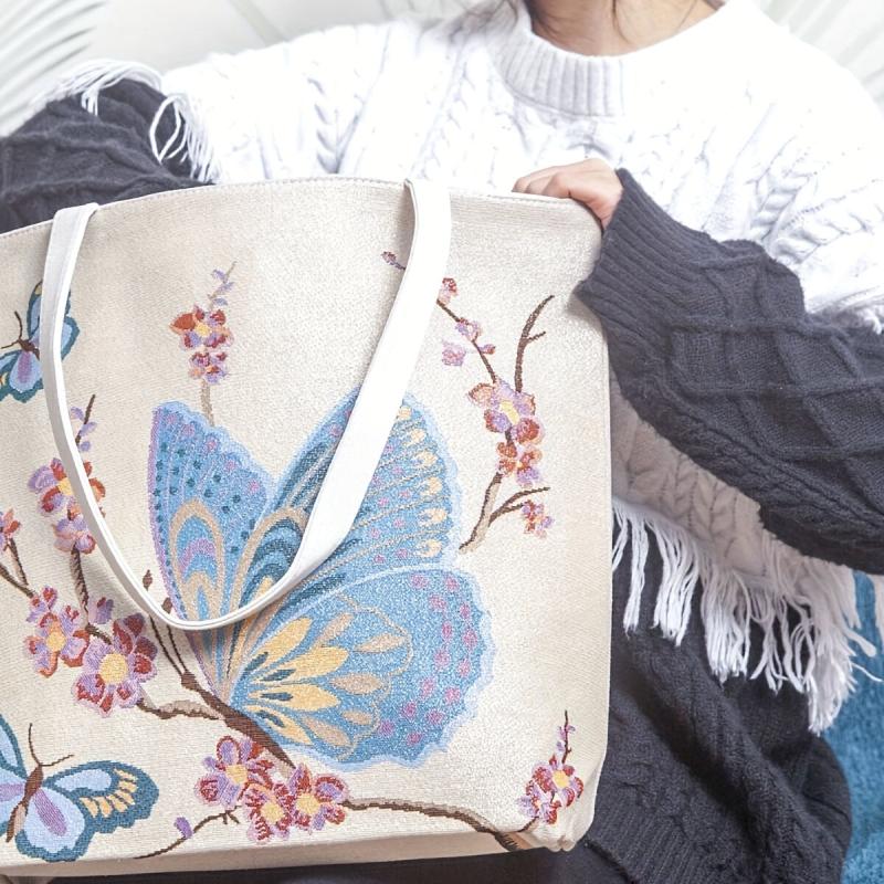 Vintage Butterfly Pattern Tote Bag Double Sided Shoulder Bag