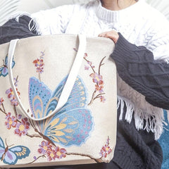 Vintage Butterfly Pattern Tote Bag Double Sided Shoulder Bag