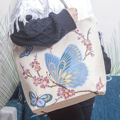 Vintage Butterfly Pattern Tote Bag Double Sided Shoulder Bag