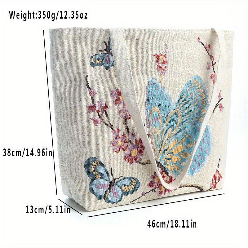 Vintage Butterfly Pattern Tote Bag Double Sided Shoulder Bag