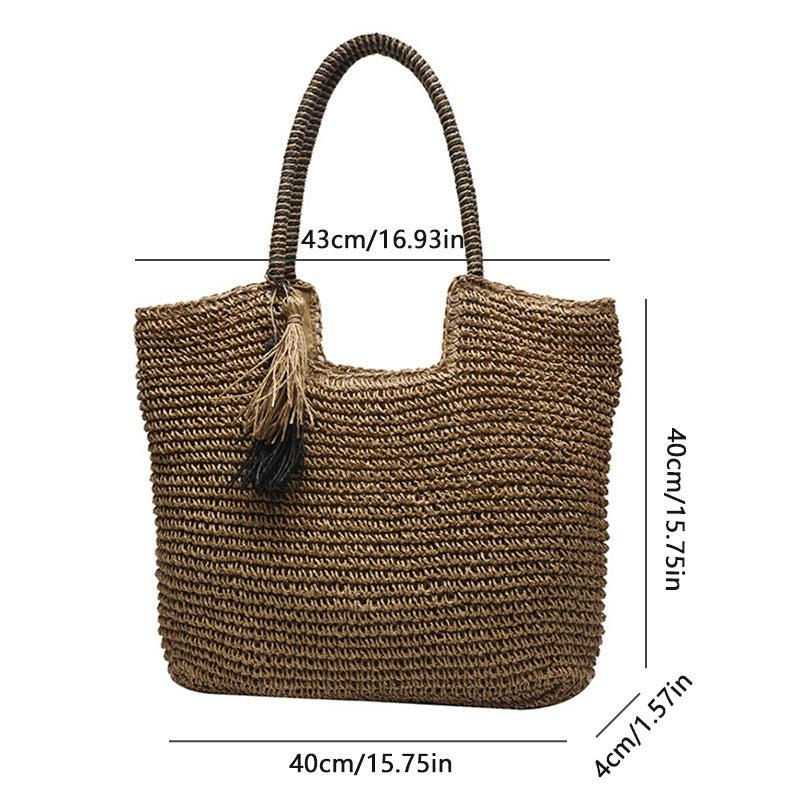 Solid Straw Bag with Tassel Decor Large Capacity