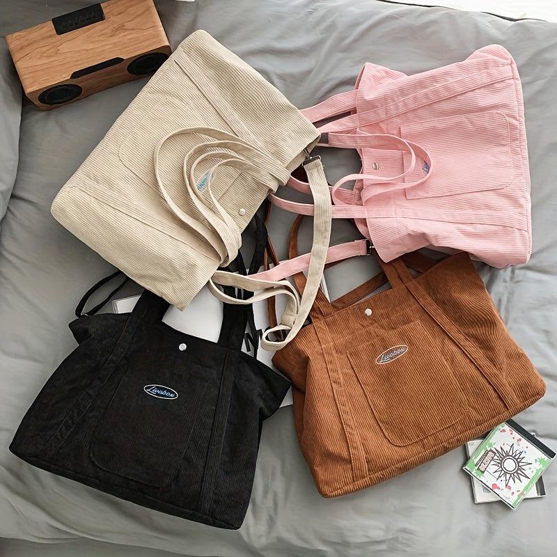 Corduroy Tote Bag Large Capacity All Match School Bag
