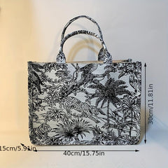 Large Capacity Retro Jacquard Embroidered Canvas Tote Bag