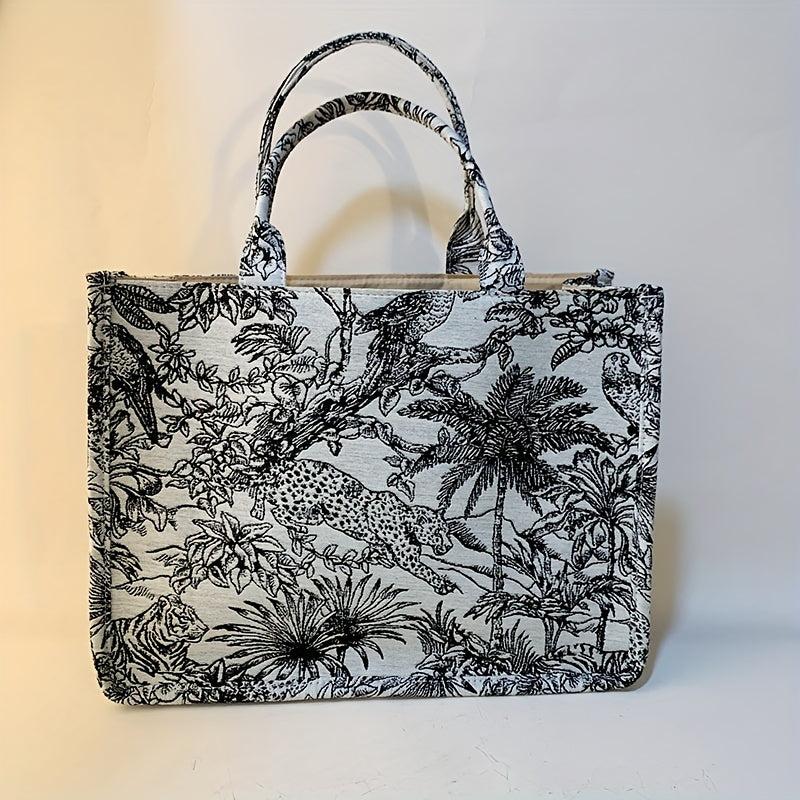 Large Capacity Retro Jacquard Embroidered Canvas Tote Bag