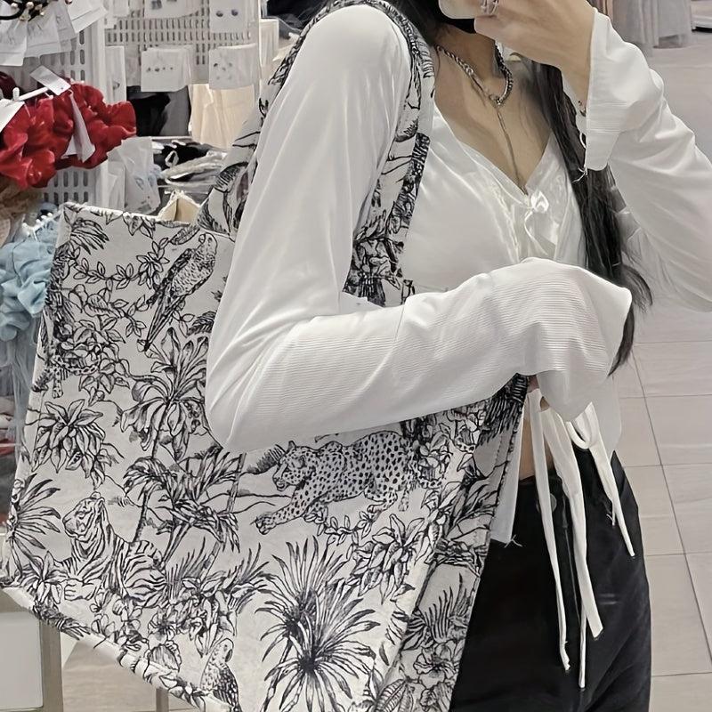 Large Capacity Retro Jacquard Embroidered Canvas Tote Bag