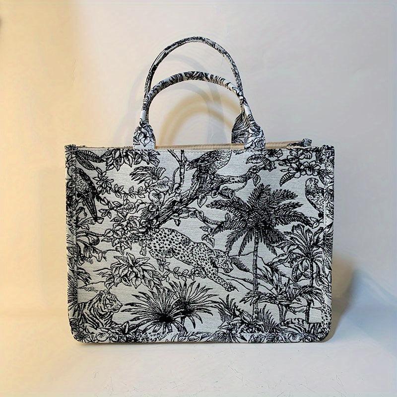 Large Capacity Retro Jacquard Embroidered Canvas Tote Bag