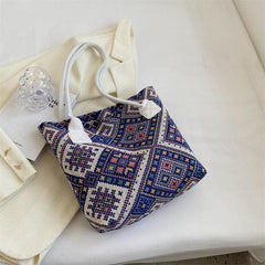 Geometric Pattern Canvas Tote Bag Ethnic Style Shoulder Handbag