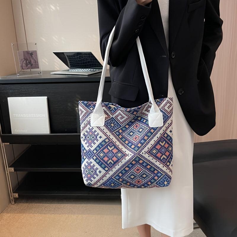 Geometric Pattern Canvas Tote Bag Ethnic Style Shoulder Handbag