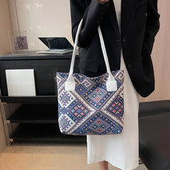 Geometric Pattern Canvas Tote Bag Ethnic Style Shoulder Handbag
