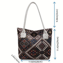 Geometric Pattern Canvas Tote Bag Ethnic Style Shoulder Handbag