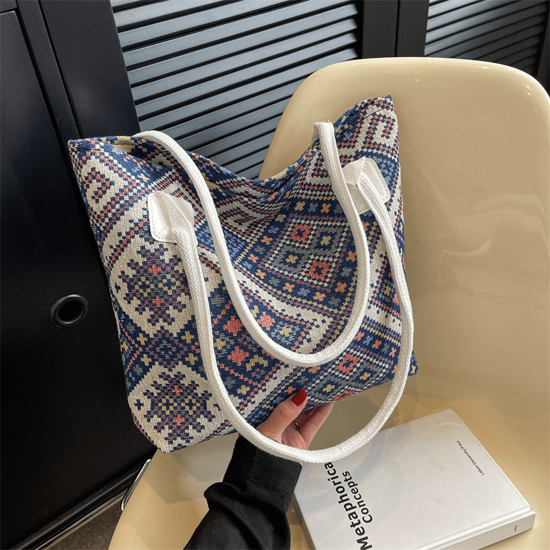 Geometric Pattern Canvas Tote Bag Ethnic Style Shoulder Handbag