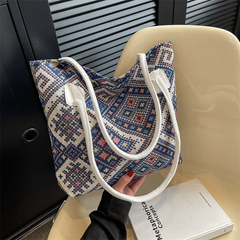Geometric Pattern Canvas Tote Bag Ethnic Style Shoulder Handbag