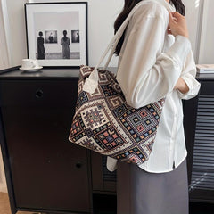 Geometric Pattern Canvas Tote Bag Ethnic Style Shoulder Handbag