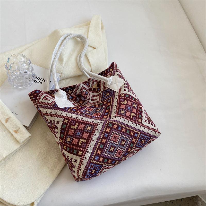 Geometric Pattern Canvas Tote Bag Ethnic Style Shoulder Handbag