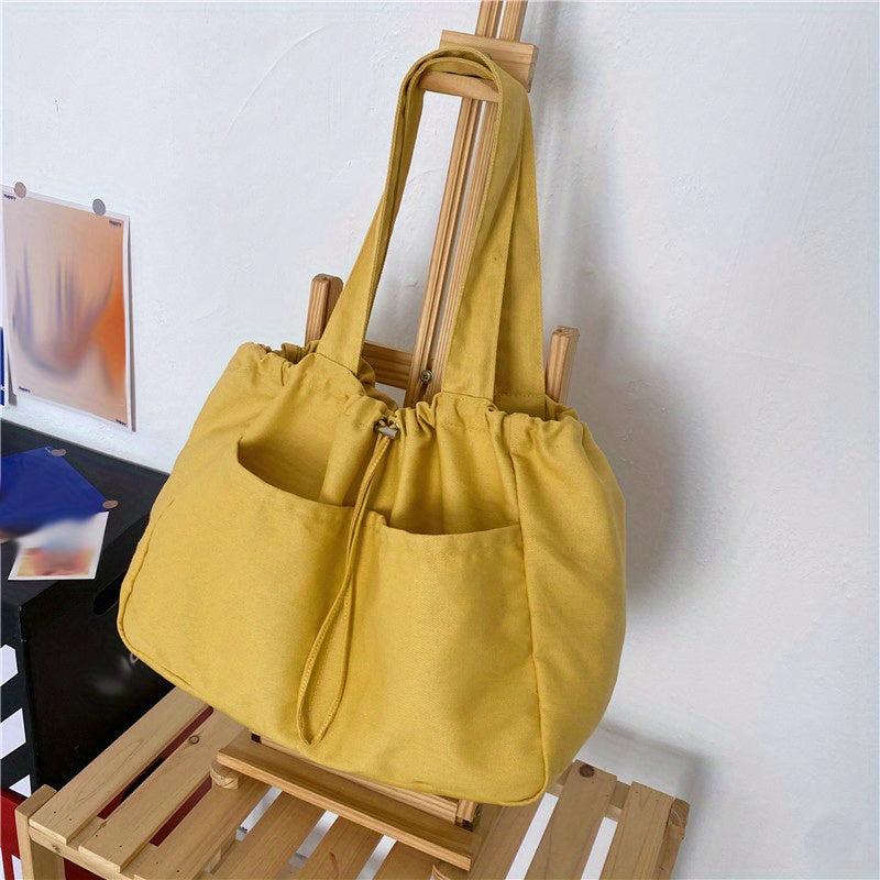 Solid Canvas Shoulder Bag Large Capacity Lightweight Shopper Bag
