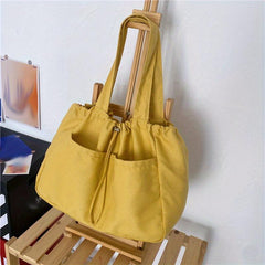 Solid Canvas Shoulder Bag Large Capacity Lightweight Shopper Bag