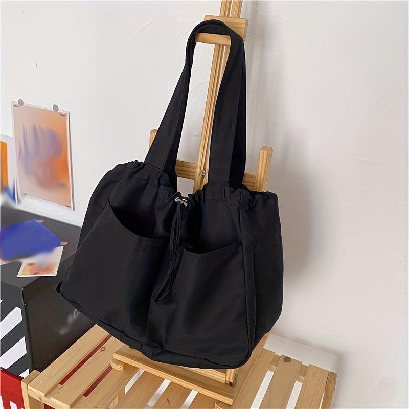 Solid Canvas Shoulder Bag Large Capacity Lightweight Shopper Bag