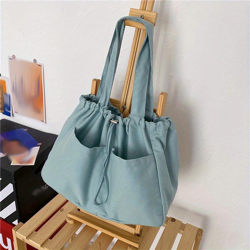 Solid Canvas Shoulder Bag Large Capacity Lightweight Shopper Bag