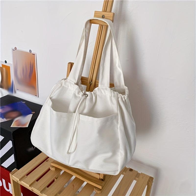 Solid Canvas Shoulder Bag Large Capacity Lightweight Shopper Bag