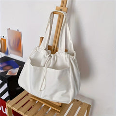 Solid Canvas Shoulder Bag Large Capacity Lightweight Shopper Bag